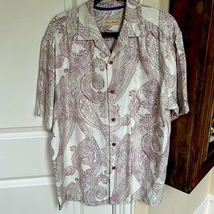 100% Silk Tommy Bahama Short Sleeved Shirt wine Cream